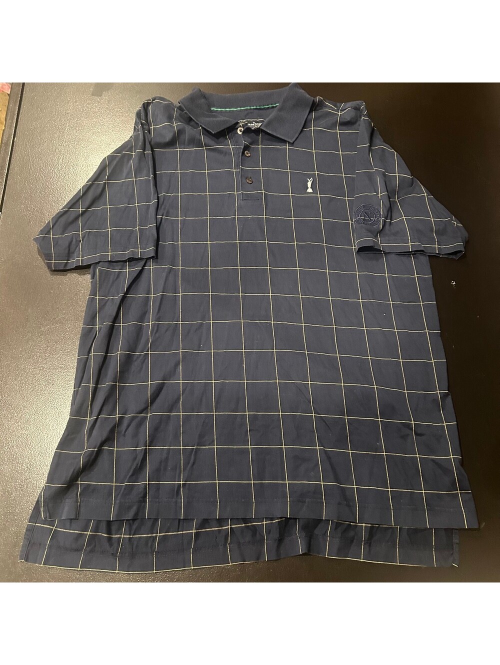 Vintage y2k Adidas Golf Claret Jug Collection Navy Check Polo Shirt Large